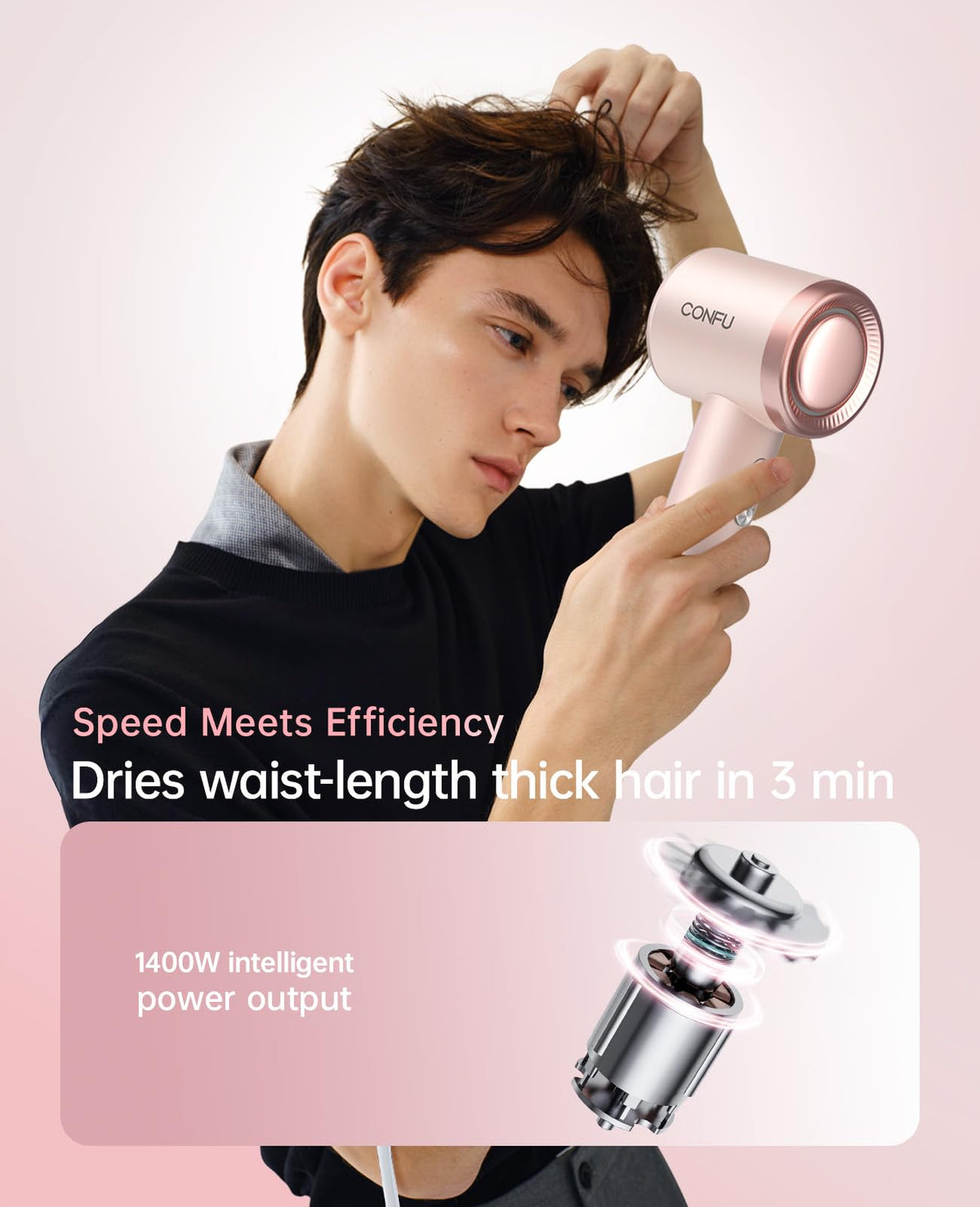 CONFU Hair Dryer showing magnetic diffuser attachment