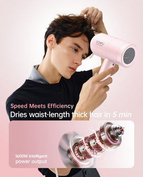 CONFU Hair Dryer showing temperature slide adjustment
