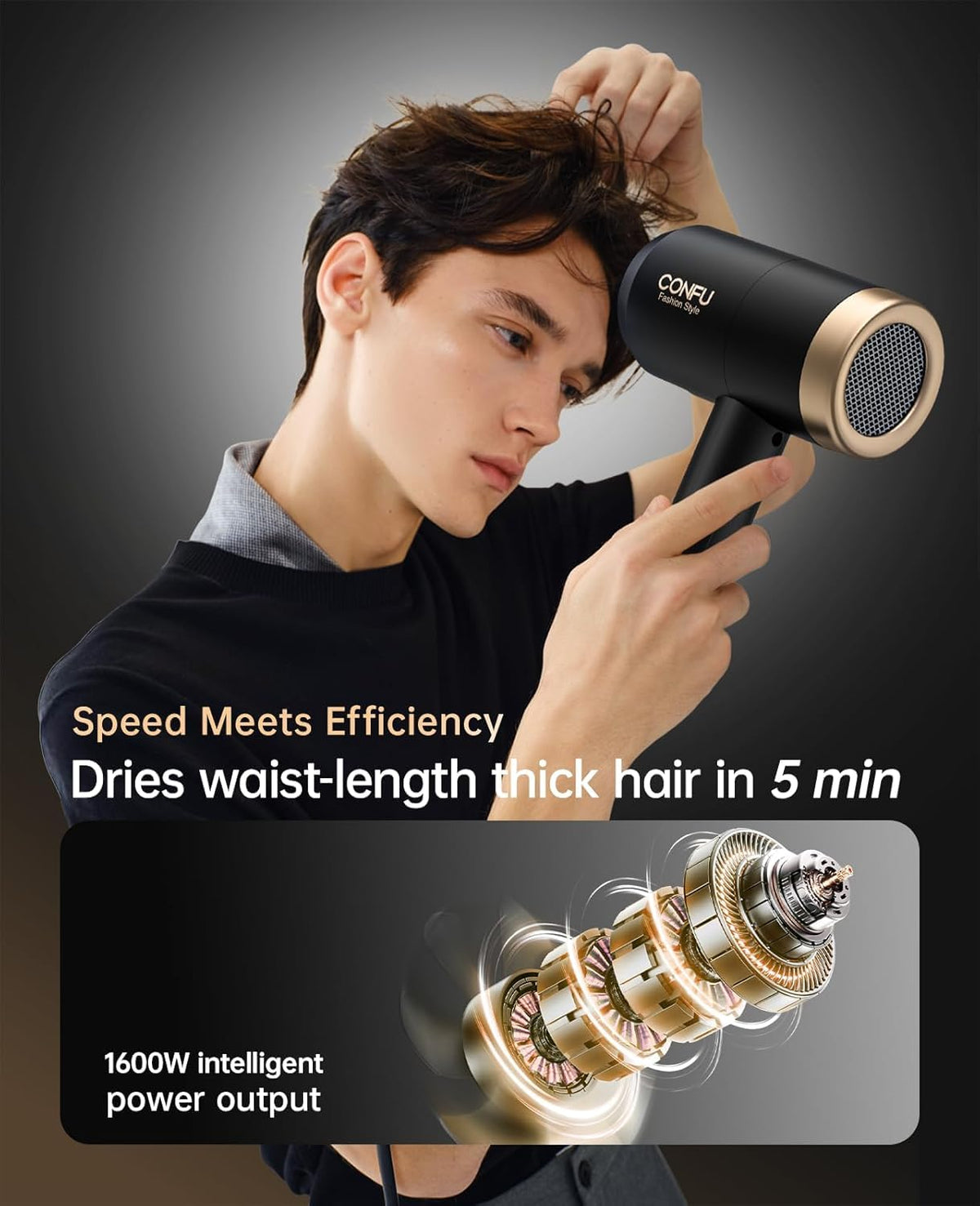 CONFU Hair Dryer side view showing temperature control