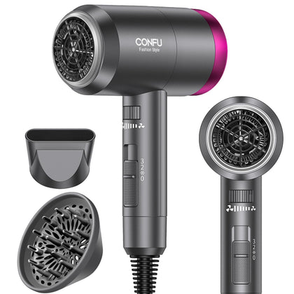 CONFU Ionic Hair Dryer 1600W front view with diffuser