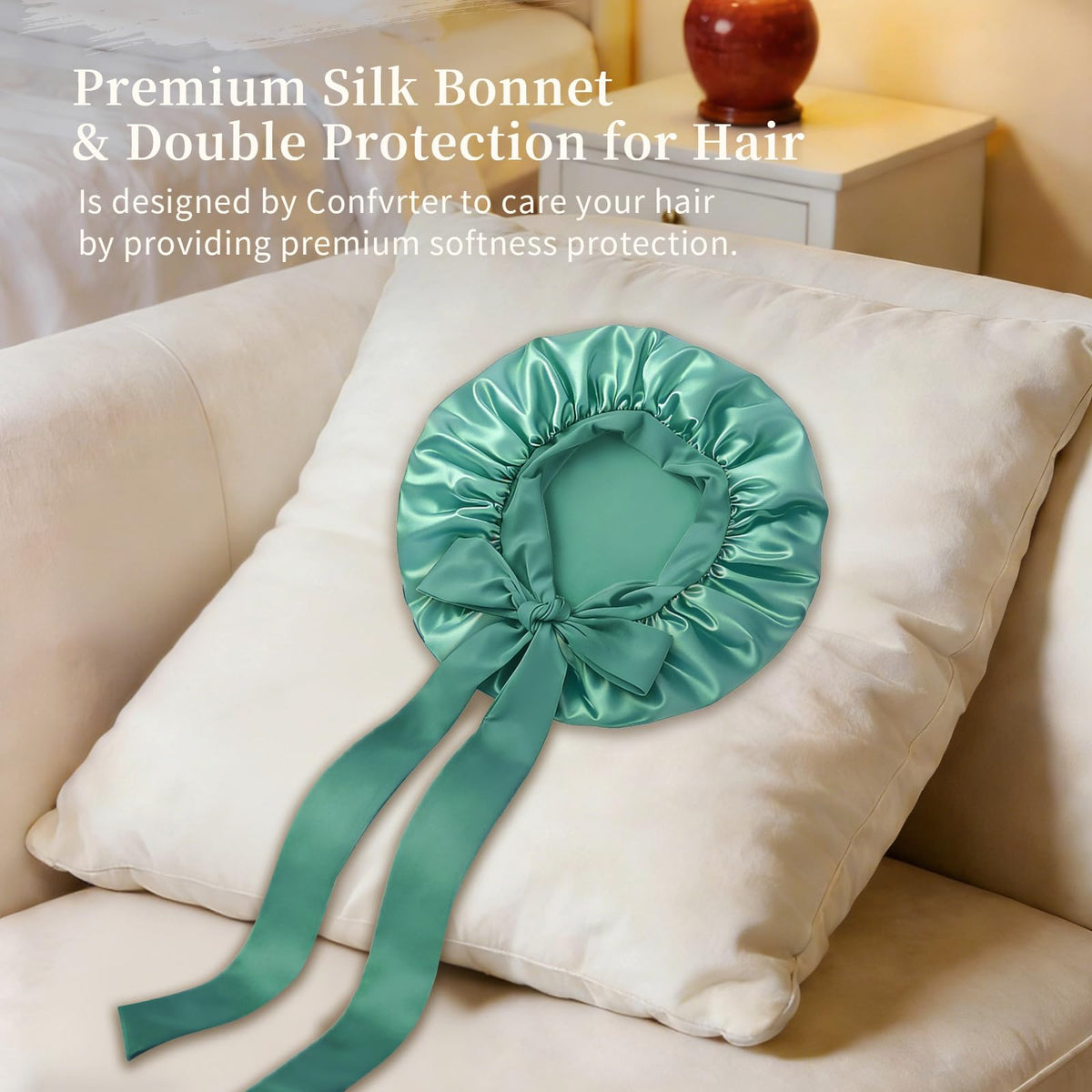 Confvrter Silk Bonnet adjustable tie band detail