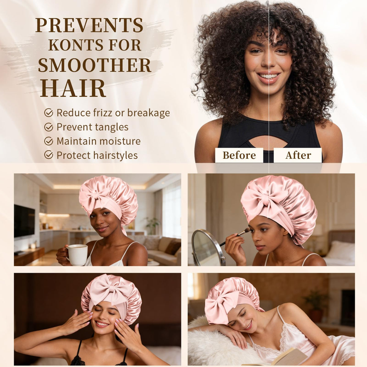 Confvrter Silk Bonnet lifestyle scene during skincare routine
