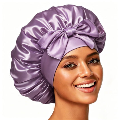 Confvrter Silk Bonnet purple front view with adjustable tie