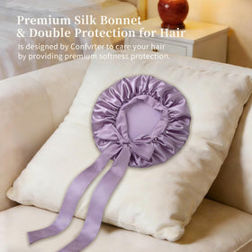 Confvrter Silk Bonnet purple side view showing soft fabric