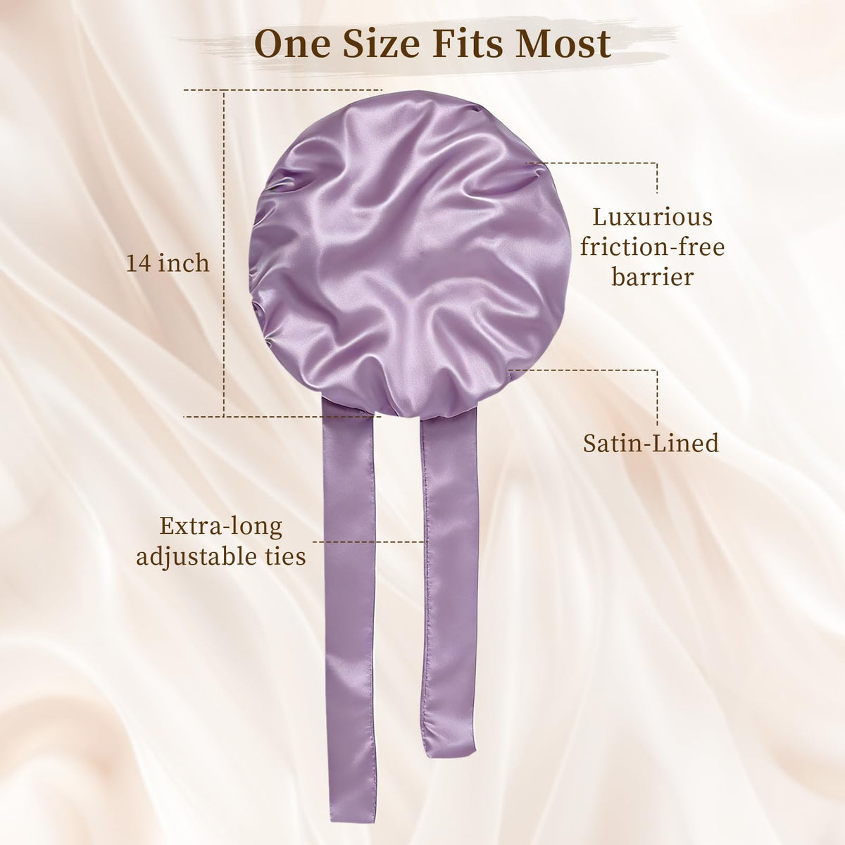 Confvrter Silk Bonnet purple tied in a bow on a model