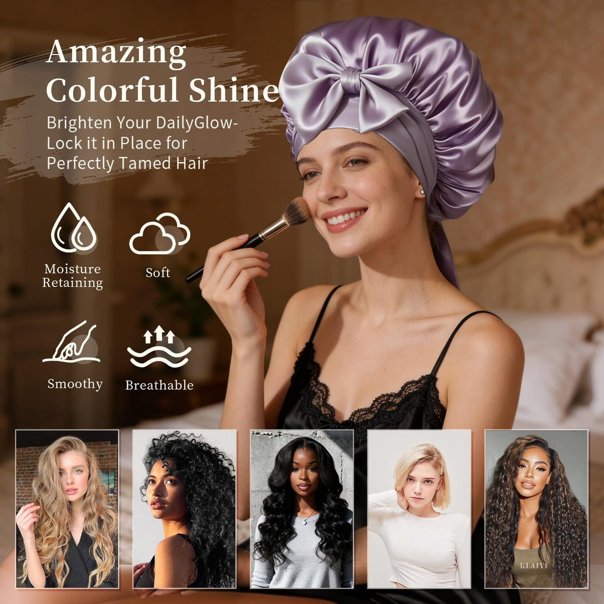 Confvrter Silk Bonnet purple with adjustable strap detail