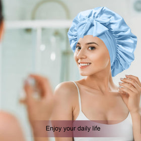 Confvrter silk bonnet shown in a spa setting