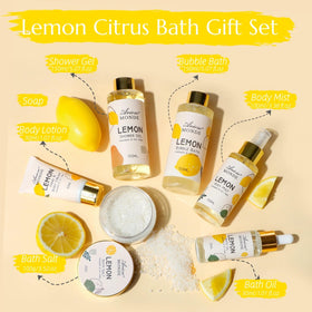 Contents of ArioseMonde Lemon Scent Bath Spa Gift Box Set displayed