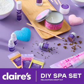 Contents of Claire's DIY Bath Bomb & Candle Making Set laid out
