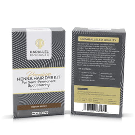 Contents of PARALLEL PRODUCTS Henna Kit including mixing dish and brush