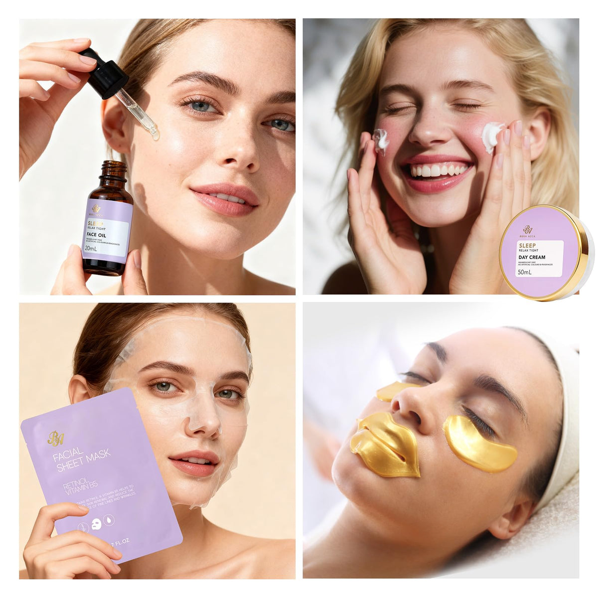 Contents of RA ROSA ACCA Lavender Facial Skin Care Set laid out