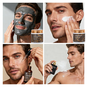 Contents of RA ROSA ACCA Men's Sandalwood Facial Skin Care Set laid out