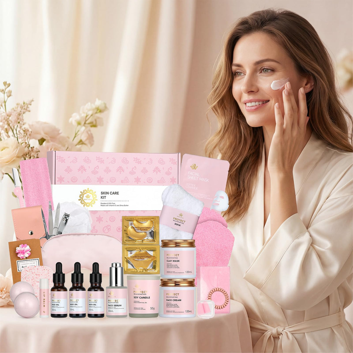 Contents of RA ROSA ACCA Rose Facial Skin Care Gifts Set including face serum and masks