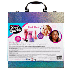 Contents of SHIMMER 'N SPARKLE Glitter Makeover Studio Beauty Kit laid out