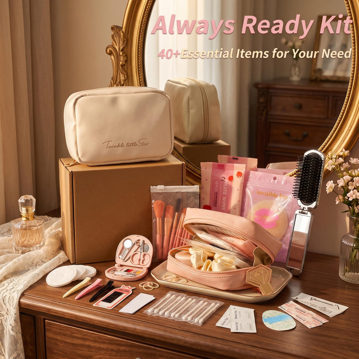 Contents of YouxuanAio Wedding Emergency Kit spread out