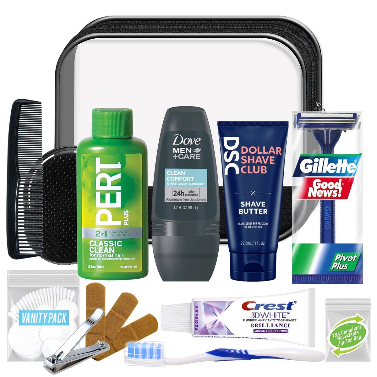 Convenience Kits International Men's Super Deluxe 16-Piece Travel Toiletry Kit front view
