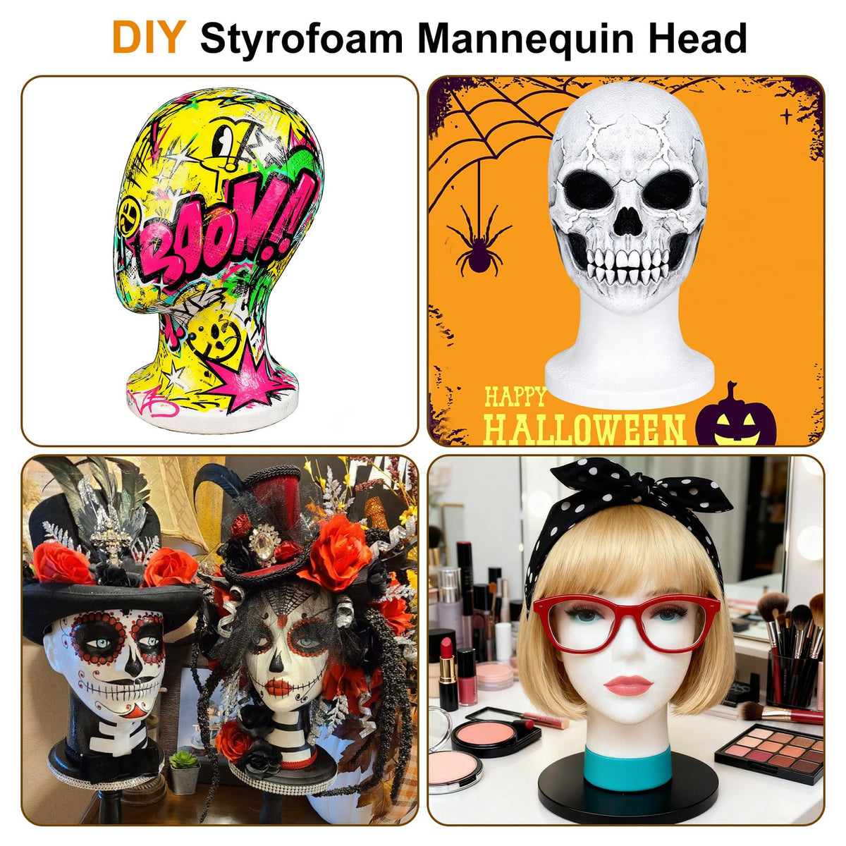 COOKOO Foam Mannequin Head Stand with multiple wigs