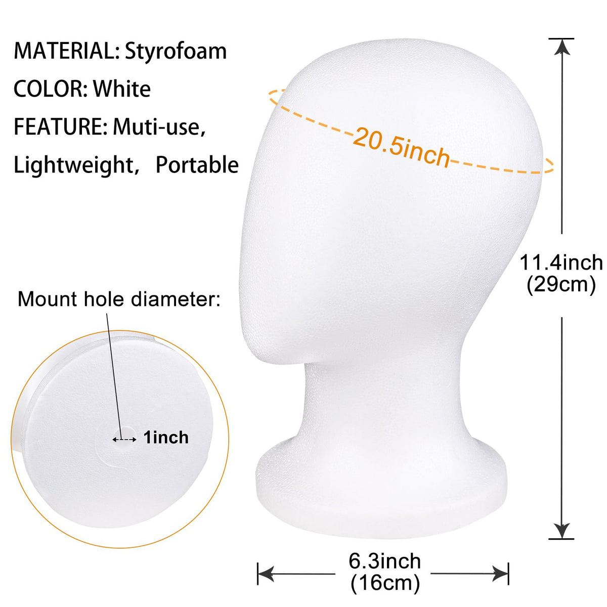 COOKOO Foam Mannequin Head Stand with wig attached