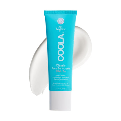COOLA Organic Face Sunscreen SPF 50 lotion front view with white tea scent