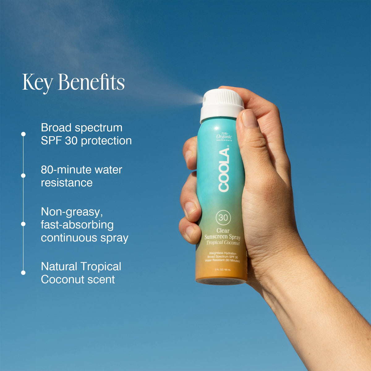 COOLA Organic Sunscreen SPF 30 Spray back view showing ingredients