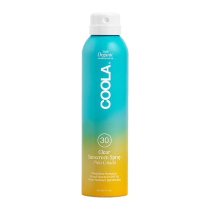 COOLA Organic Sunscreen SPF 30 Spray front view with tropical design
