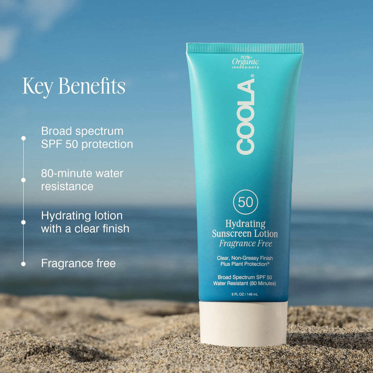 COOLA Organic Sunscreen SPF 50 Body Lotion back view with ingredient list