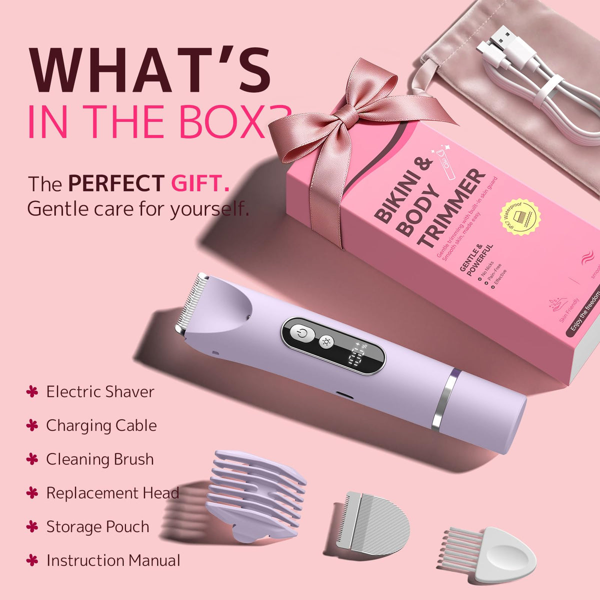 CoolHair Bikini Trimmer displayed with grooming accessories