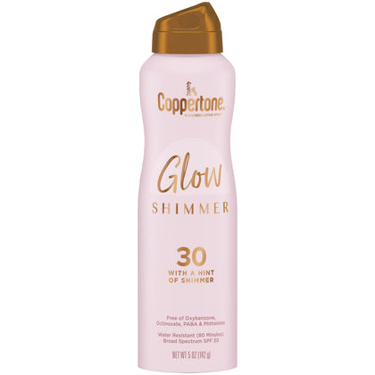 Coppertone Glow with Shimmer SPF 30 Spray Sunscreen front view
