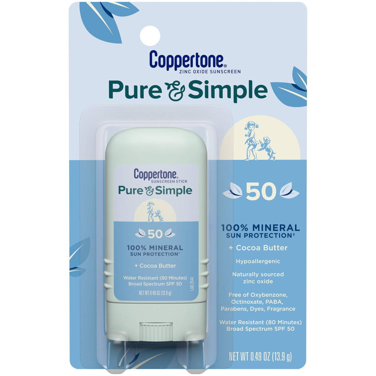 Coppertone Pure and Simple Mineral Sunscreen Stick SPF 50 front view