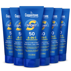 Coppertone Sport Sunscreen Lotion SPF 50 six-pack bottles front view