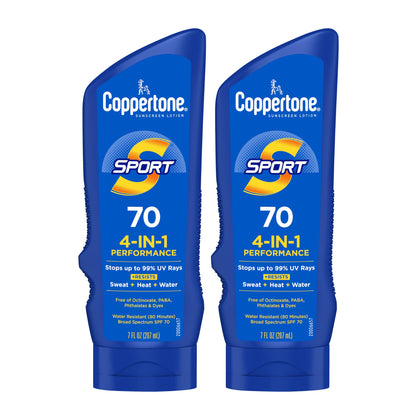 Coppertone Sport Sunscreen Lotion SPF 70 front view, two bottles