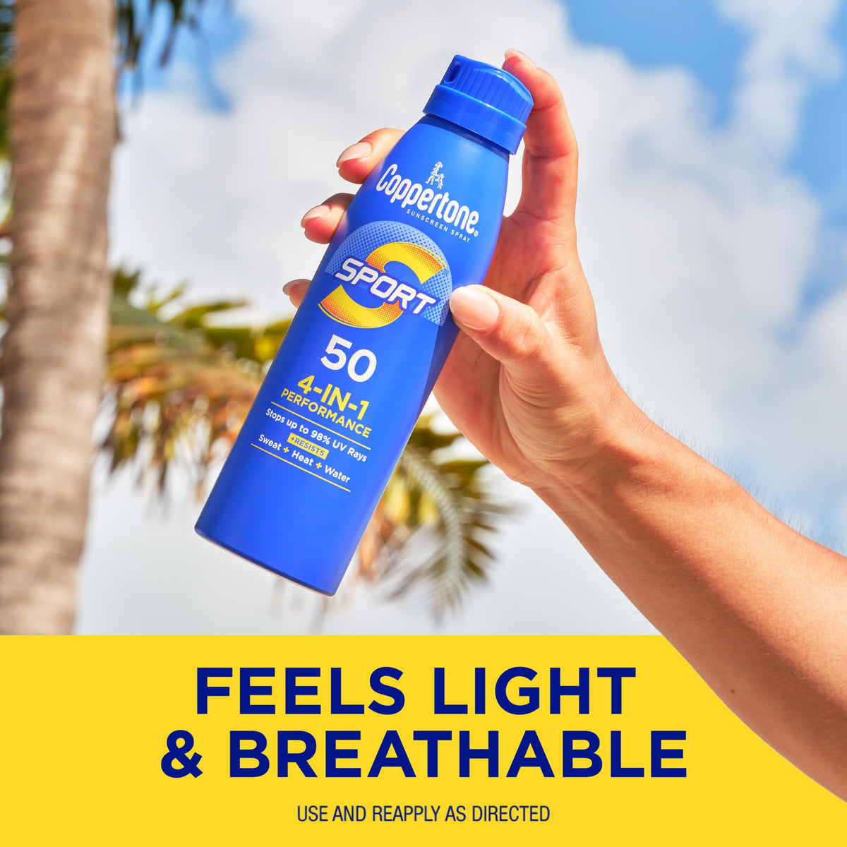 Coppertone Sport Sunscreen Spray SPF 50, back label with instructions