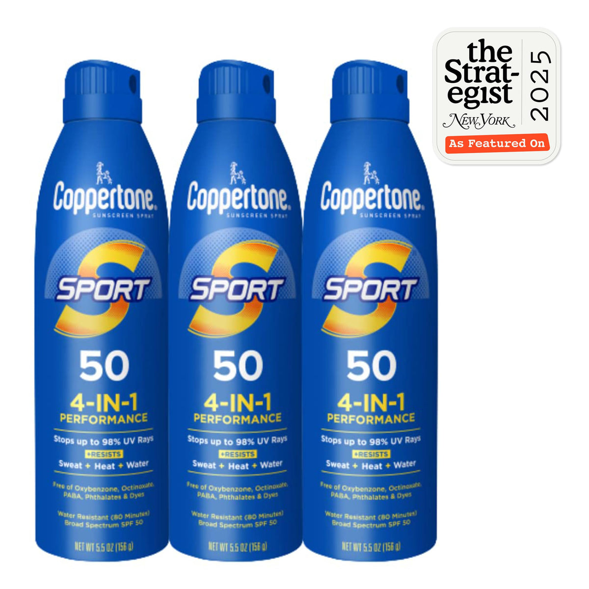 Coppertone Sport Sunscreen Spray SPF 50, side view of bottle