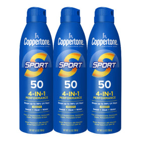Coppertone Sport Sunscreen Spray SPF 50, three bottles front view