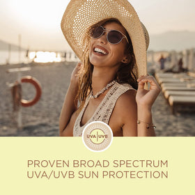 Coppertone Tanning Sunscreen Lotion SPF 8 bottle with sunhat and sunglasses