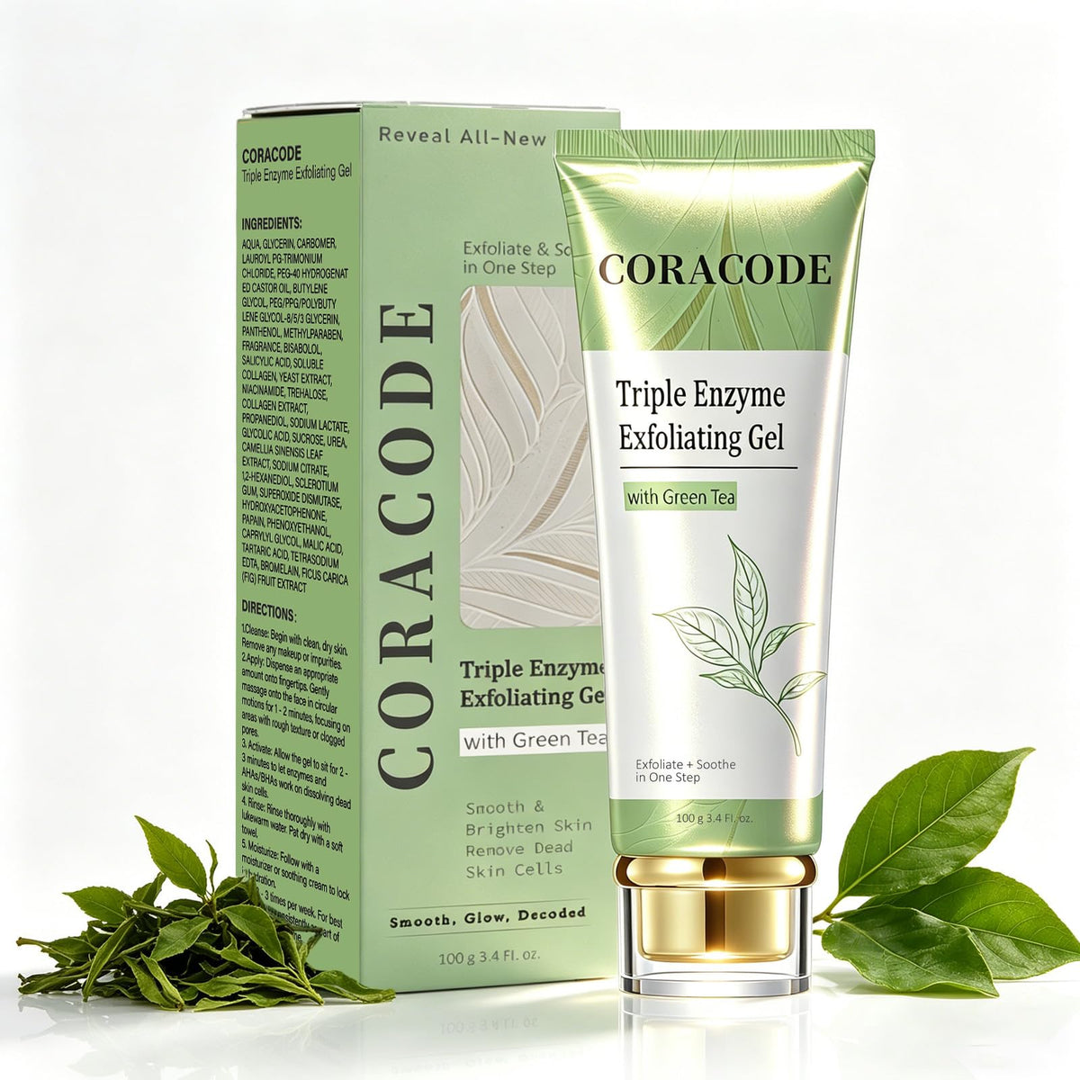 CORACODE Triple Enzyme Green Tea Exfoliating Aqua Peel Gel front view