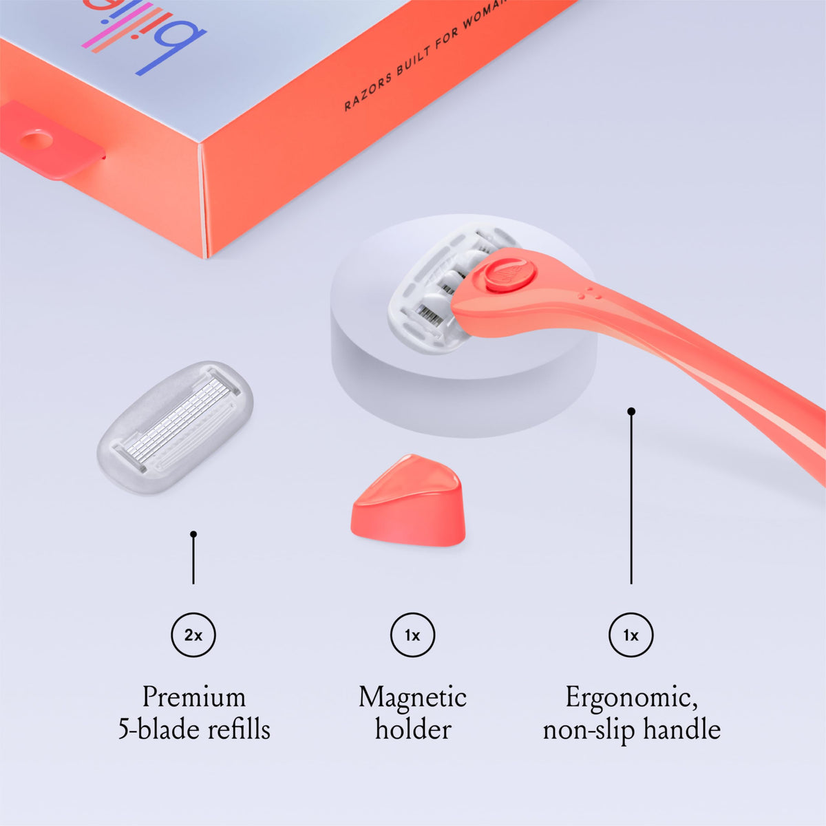 Coral handle of Billie Razor showing ergonomic design