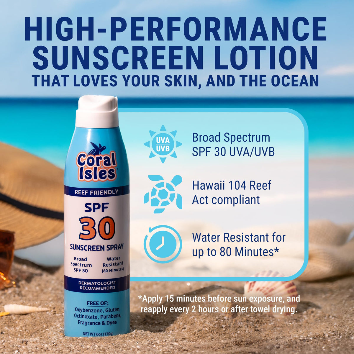 Coral Isles SPF 30 Spray Sunscreen bottle side view