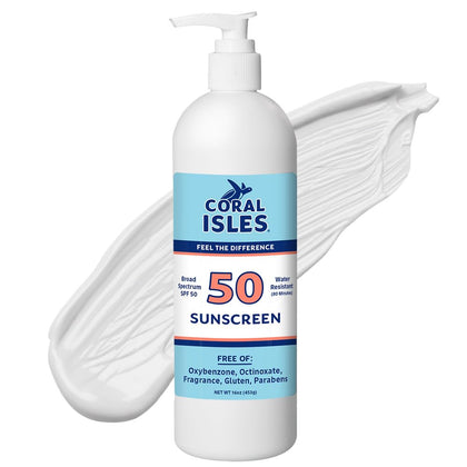 Coral Isles SPF 50 Lotion front view with packaging