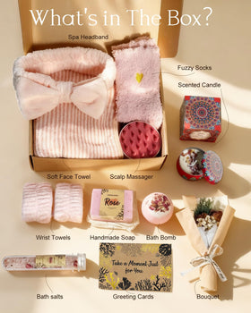 Coralogo Rose Spa Gift Basket with scented candle and handmade soap