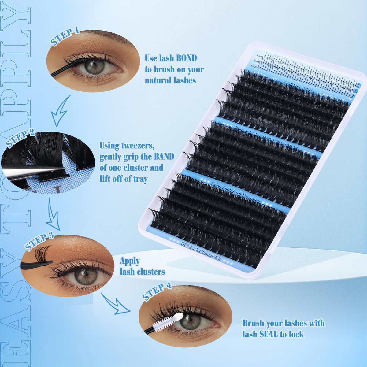 CORUSCATE lash clusters applied for a natural appearance