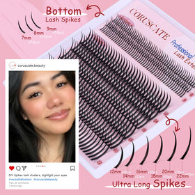 CORUSCATE Lash Clusters showing mixed spike lengths