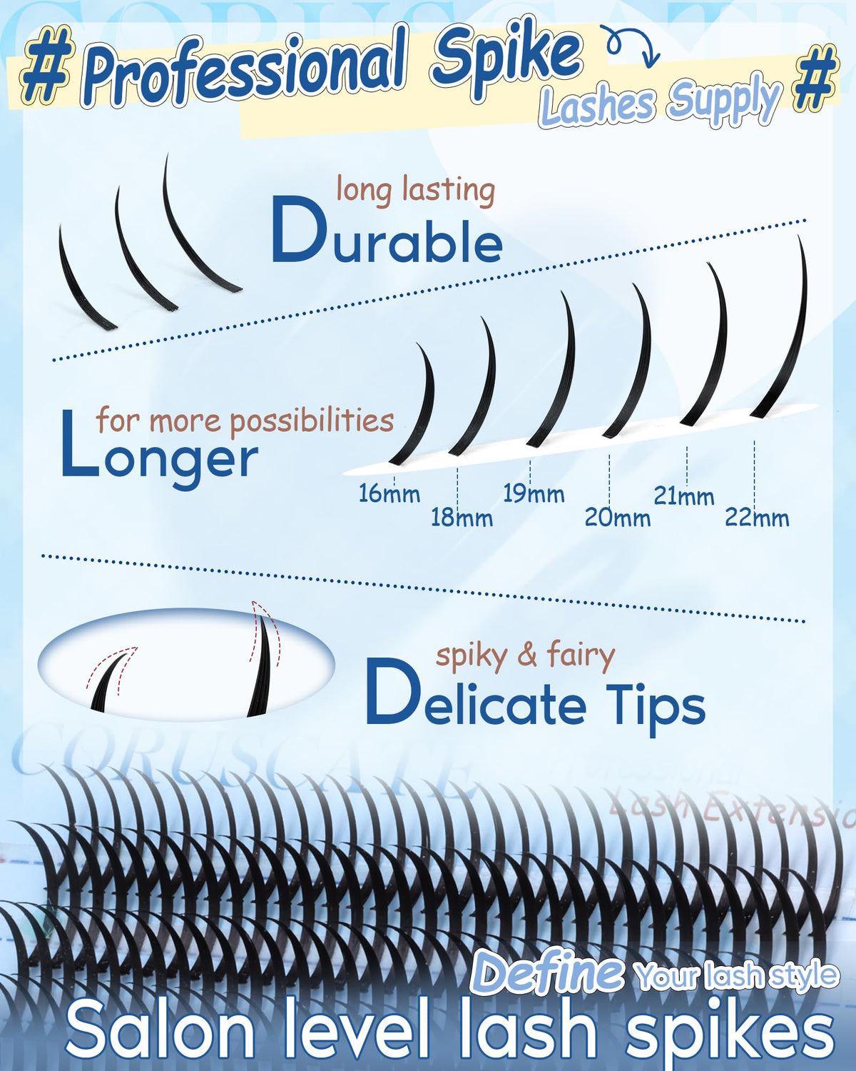 CORUSCATE Lash Clusters Spikes 16mm-22mm on model