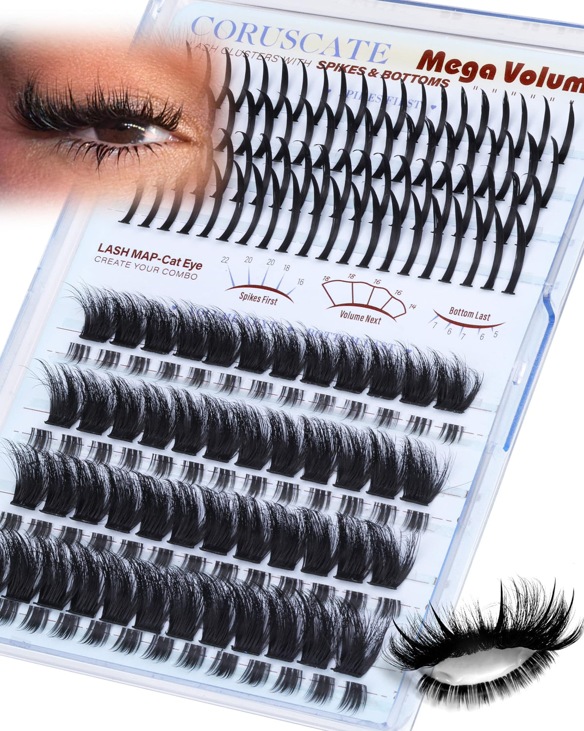 CORUSCATE Lash Clusters tray with fluffy 200D mega volume lashes