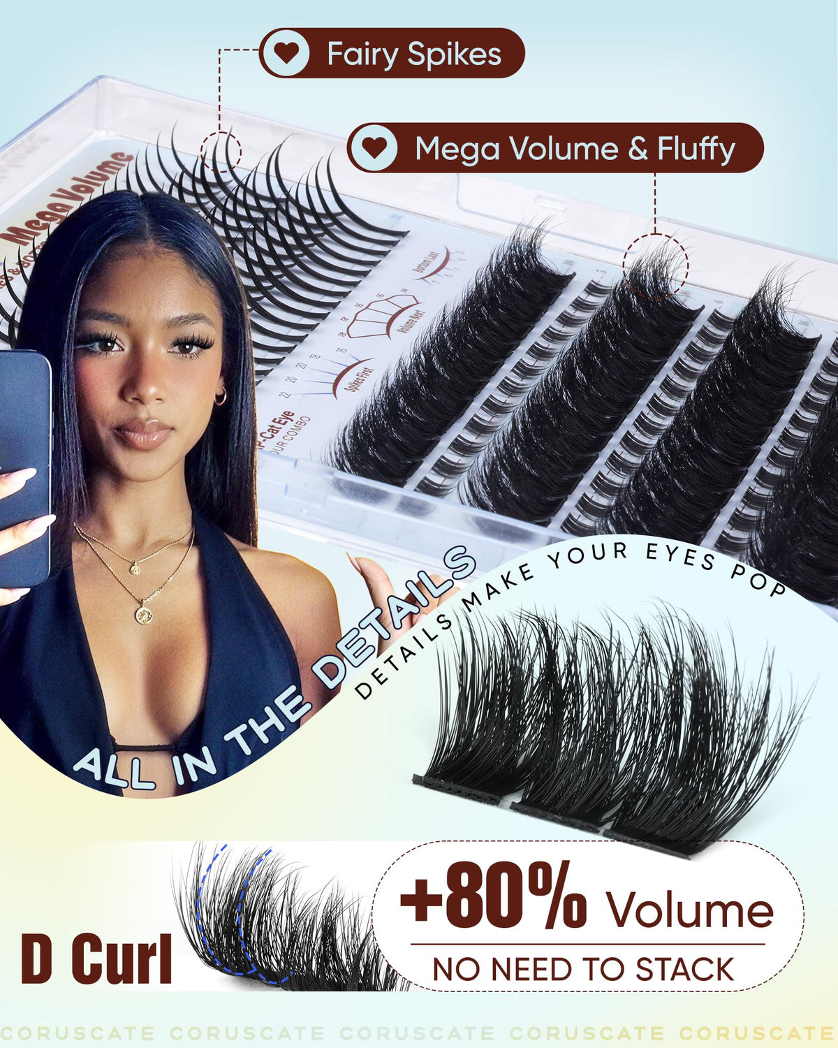 CORUSCATE Lash Clusters with bottom lashes for a full glam look