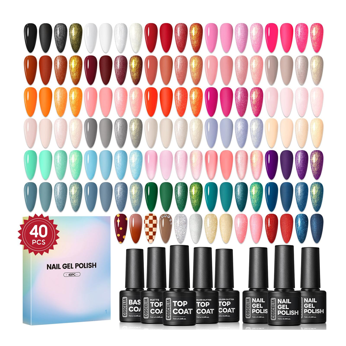 COSCELIA 40pcs Gel Nail Polish Set with 35 vibrant colours