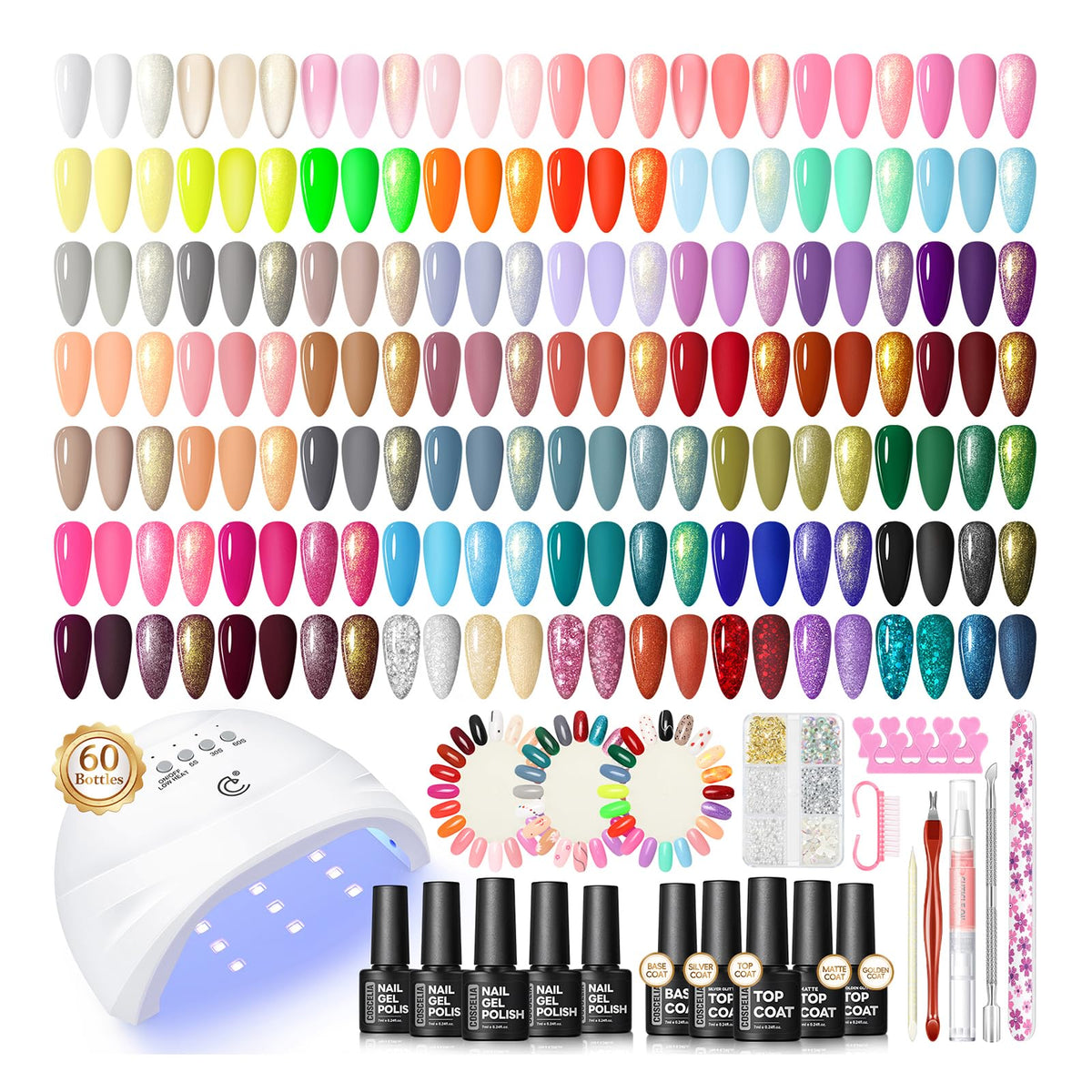 COSCELIA Gel Nail Kit 55 colours with UV light and tools
