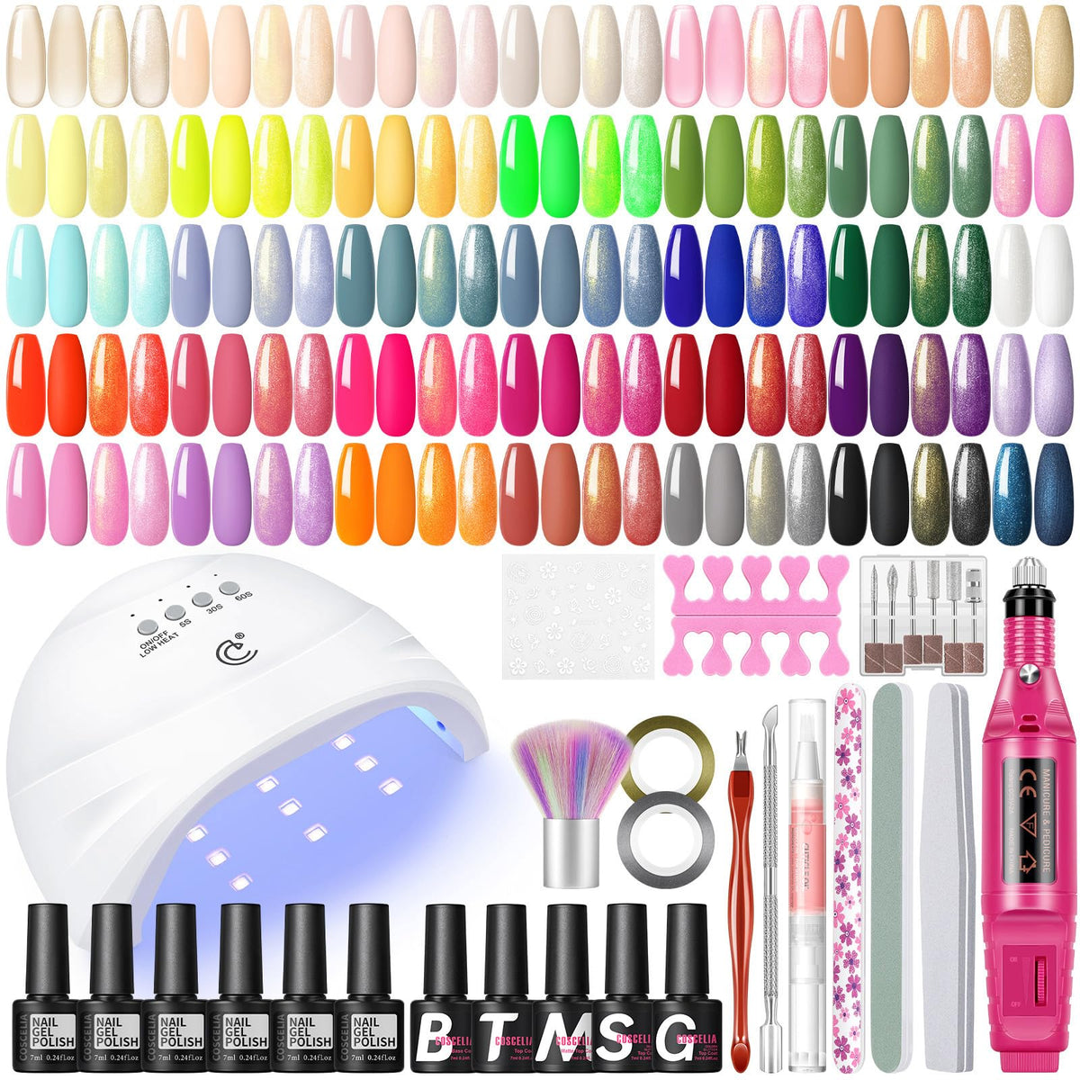 COSCELIA Gel Nail Polish Kit with UV light and drill, 35 colours