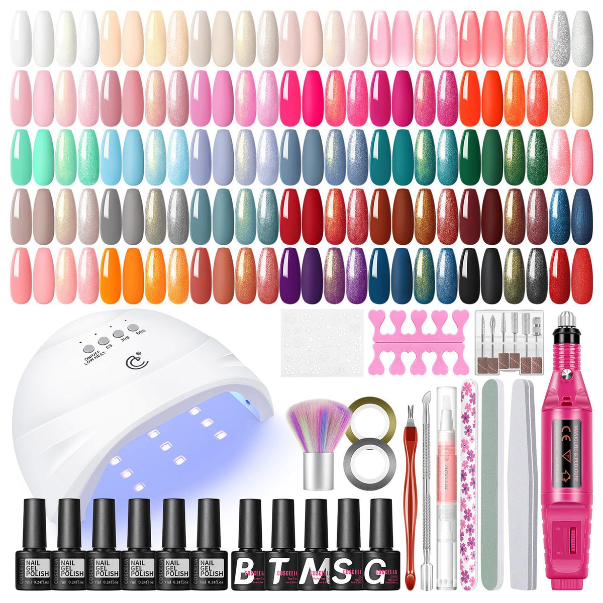 COSCELIA Gel Nail Polish Kit with UV light and nail drill front view