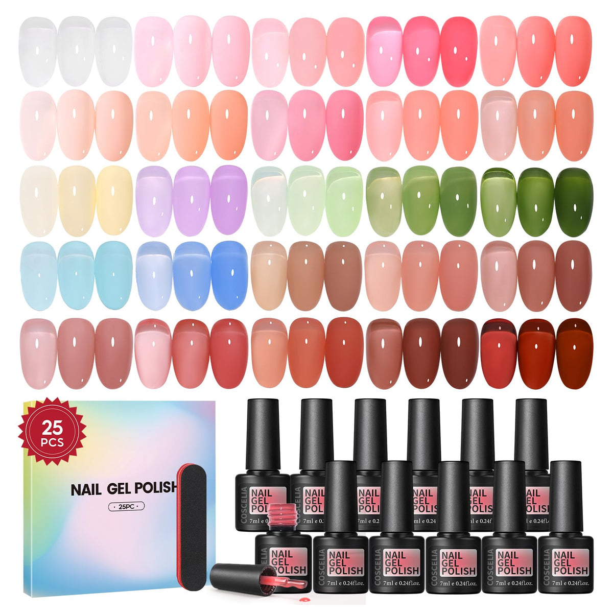 COSCELIA Jelly Gel Nail Polish Set 25 colours front view